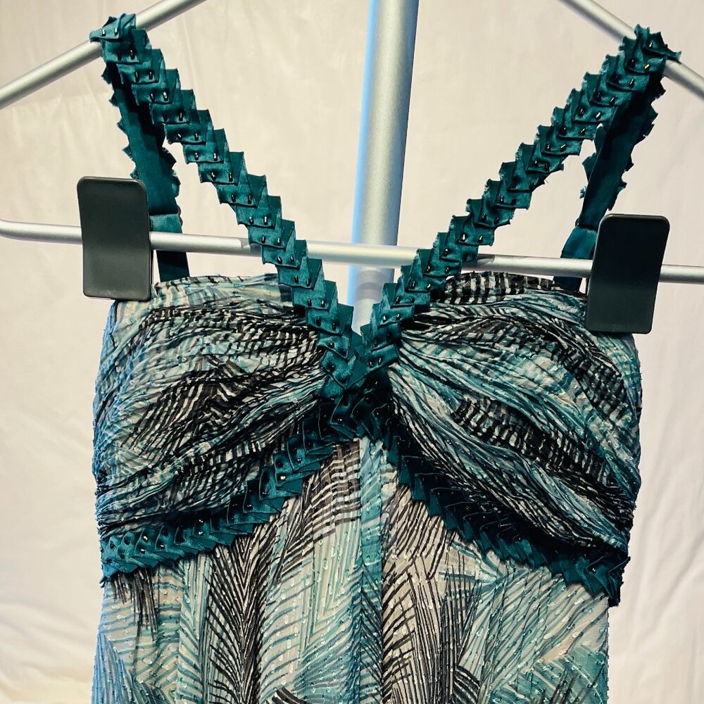 BCBG MAXAZRIA Silk Dress in Deep Teal and Grey Short Fun Boho Chic Mini 2